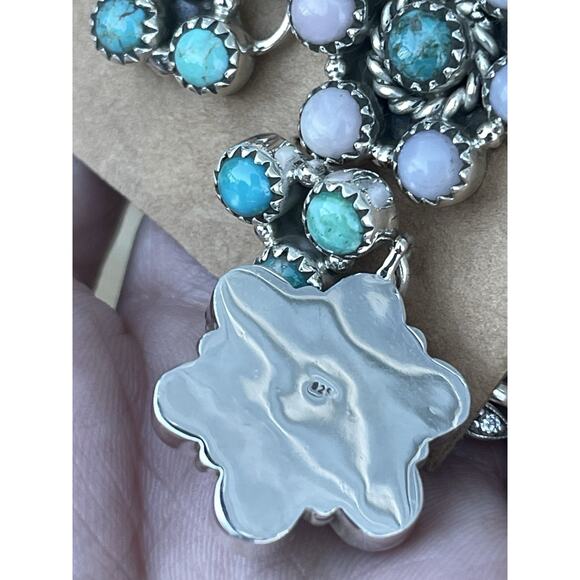 Turquoise Pink Opal Cluster Dangle Earrings Sterling Silver Southwestern 1.5” - Picture 6 of 6